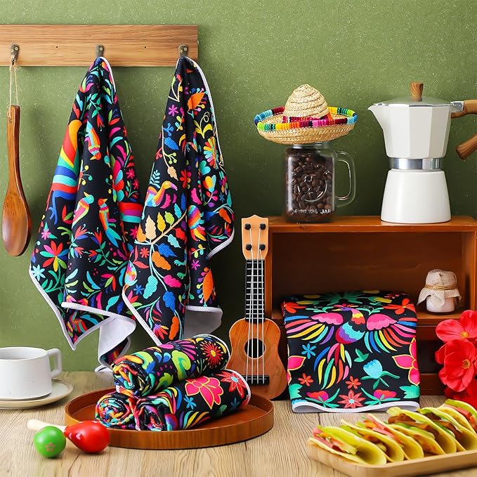 Breling Set of 6 Mexican Kitchen Towels Colorful Flowers Mexican Themed Dish - Image 3