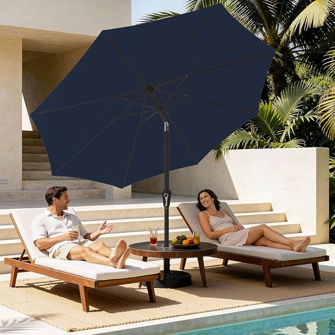 MEWAY 9ft Patio Umbrella Outdoor Table Umbrellas with Push Button Tilt and Crank, Market Umbrella 8 Sturdy Ribs for Deck, Garden, Pool and Backyard, Dark Blue - Image 3