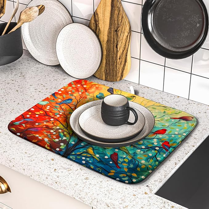 Colorful Spring Tree Bird Dish Drying Mats - Image 5