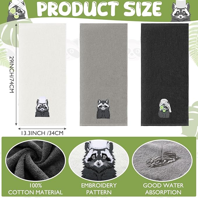 3 Pcs Raccoon Gifts Hand Towels - Image 2