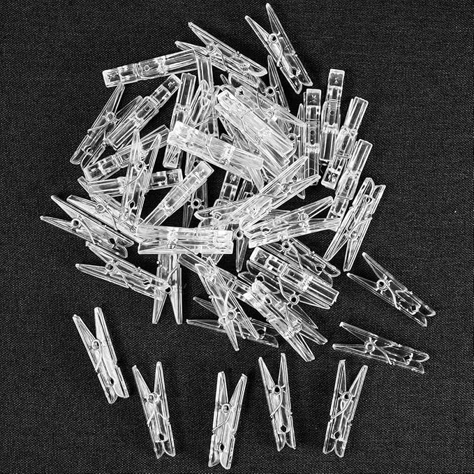 iKammo 50PCS Plastic Clothespins Mini Clear Clips Photo Clips Photo Paper Peg - Image 2