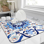 Dish Drying Mat Mandala Blue Floral Kitchen Mat 12"x19" Bsorbent Coffee Maker by Unknown