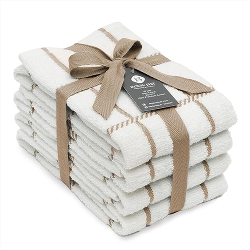 100% Cotton Terry Dish Towels, 4 Pack Checks, 16 x26 Inches, Super Soft and by Ecotribe