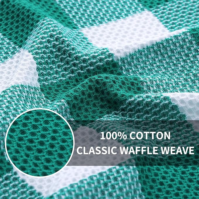 Homaxy 100% Cotton Waffle Weave Check Plaid Dish Cloths, 12 x 12 Inches - Image 2