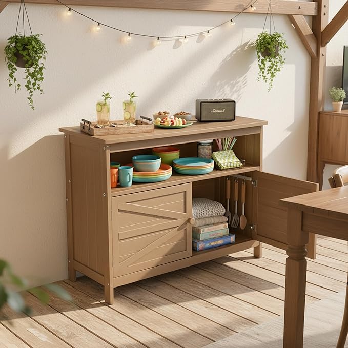HIPS All-Weather Outdoor Storage Cabinet,Outdoor Sideboard with Magnetic Doors,3-Shelves Patio Storage Cabinet, Used for Garden,Buffet Cabinet,TV Stand, Bar Table,Balcony - Image 2