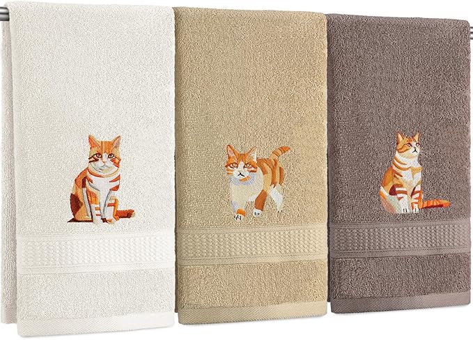 3 Pcs Orange Cat Hand Towels Bathroom Sets Decor Cute Orange Cat Lover Gifts by Unknown
