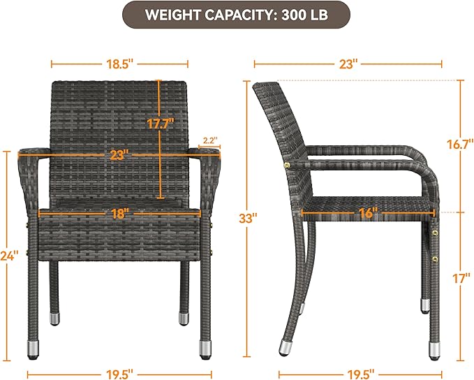 Yaheetech Set of 6 Stackable Outdoor Rattan Dining Chairs, All-Weather Armchair w/Armrests, Steel Frame for Garden, Patio, Deck, Yard, Poolside Gray - Image 3