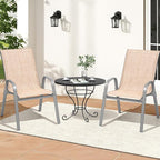 Patio Chairs Set of 2, Easily Set Up Stackable Outdoor Dining Chairs with High Back and Wide Seat, All Weather Breathable Outdoor Chairs Set of 2 with Metal Frame for Backyard Deck Pool, Beige - Image 2