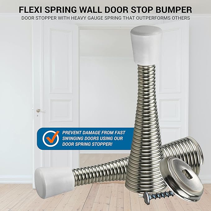 2 Pack Rok Hardware 3" Flexi Spring Heavy Duty Door Stop Brushed Nickel Finish - Image 3