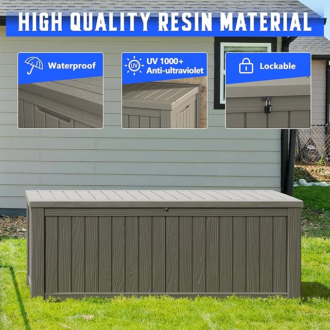 Outdoor Storage Box, Resin Deck Boxes Indoor and outdoor, Waterproof Storage Box Lockable Lid (Grey,200 Gallon) - Image 5