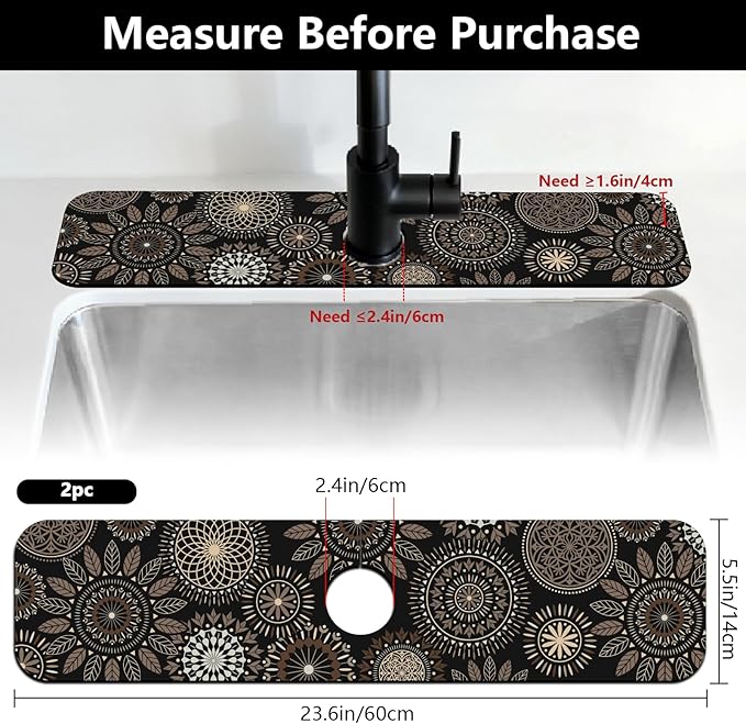 2 Pcs Kitchen Sink Splash Guard Faucet Mats Mandala Pattern Faucet Mat - Image 2