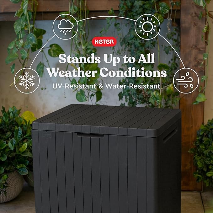 Keter City 30 Gallon Resin Outdoor Storage Box & Patio Side Table for Balcony, Pool, Deck & Garden Accessories, Weather‑Resistant, Dark Grey - Image 5