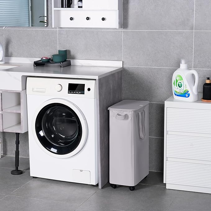 Slim Laundry Hamper with Lid and Wheels, Small Rolling Laundry Basket with - Image 6