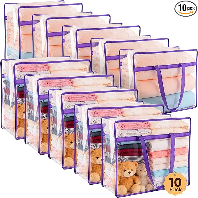 10 Pack Clear Clothes Storage Bags, Double Zipper Design 40L Underbed Moving by Unknown