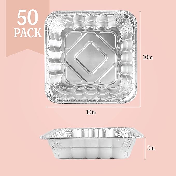 PLASTICPRO Disposable 10'' X 10'' X 3'' Inch Square Aluminum Tin Foil Baking - Image 4