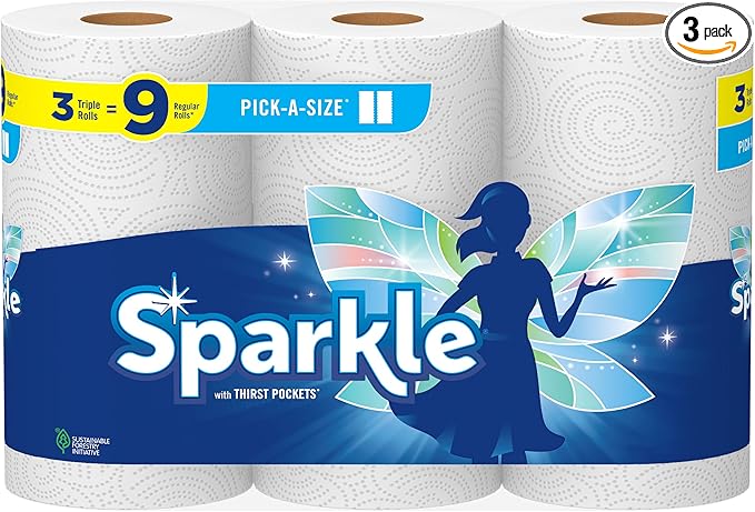 Sparkle Pick-A-Size Paper Towels, 3 Triple Rolls = 9 Regular Rolls, Everyday by Sparkle%C2%AE