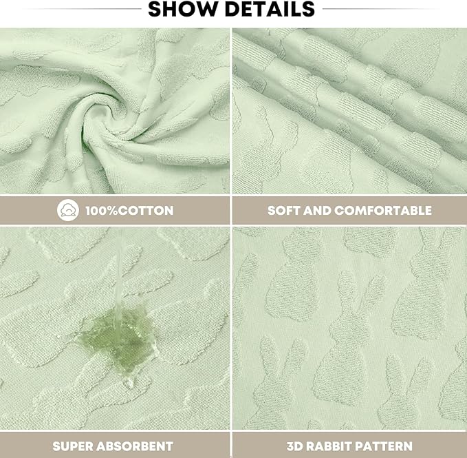 Artoid Mode 1 Pc Light Green 3D Rabbit Jacquard Easter Hand Towels - Image 7