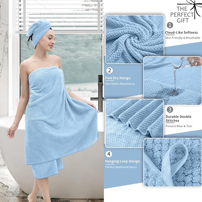 8 Piece Bathroom Towel Set Blue |2 Oversized Large Bath Towels Sheet, 2 Hand - Image 3