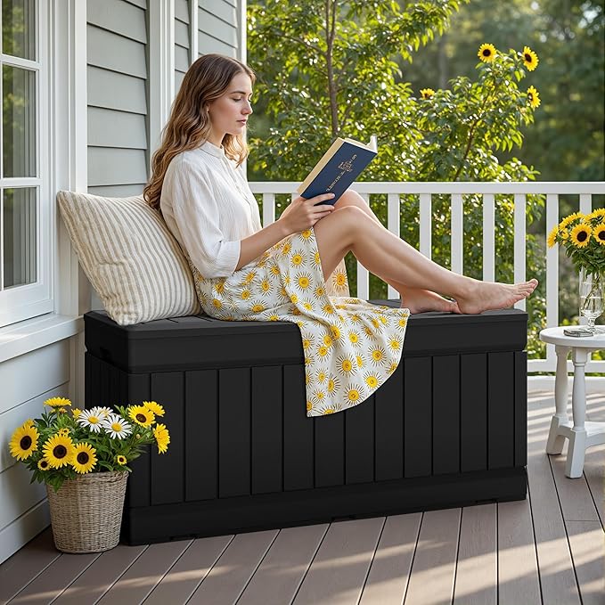 JUMMICO 78 Gallon Outdoor Deck Box Large Resin Storage Box for Patio Furniture Cushions and Garden Tools (Black) - Image 6