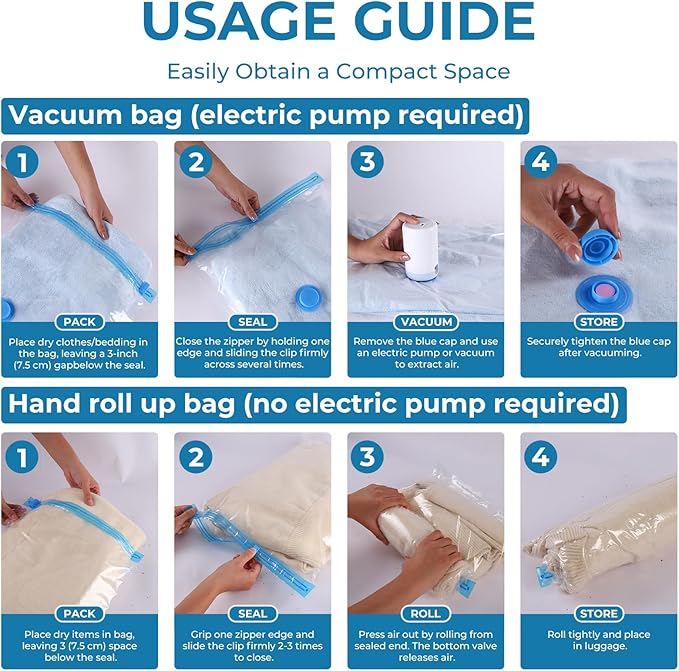 Travel Vacuum Bags with Rechargeable Cordless Pump, 20 Pack Vacuum Seal Bags - Image 6