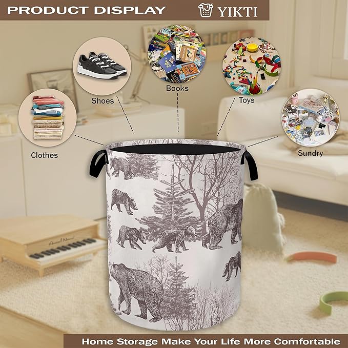 Forest Bear Laundry Hamper, Vintage Animal Clothes Hamper - Image 4