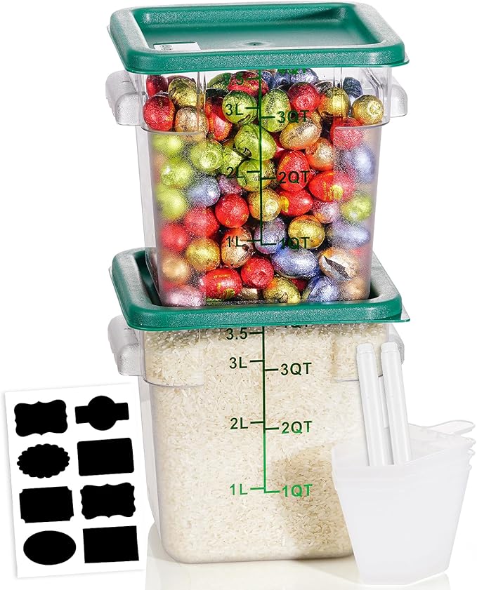 4QT NSF Food Storage Containers: 2 PCS Commercial Clear Square Food Storage by SVKLHY