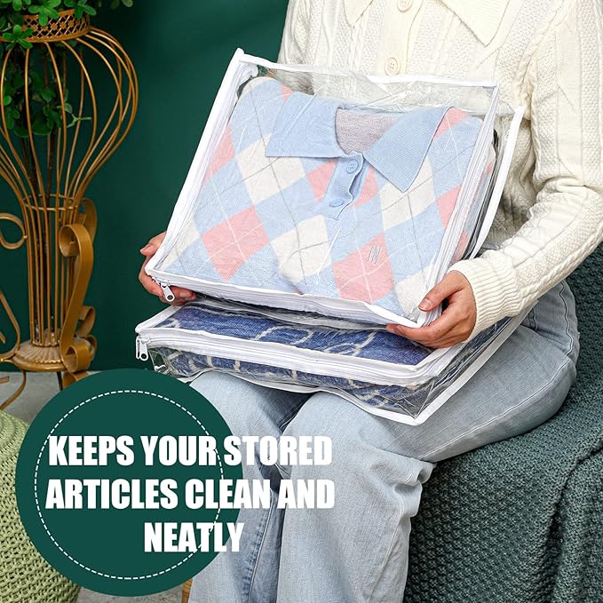 Hoolerry 6 Pieces Sweater Storage Bags Plastic Clear PVC Clothes Storage Bags - Image 4