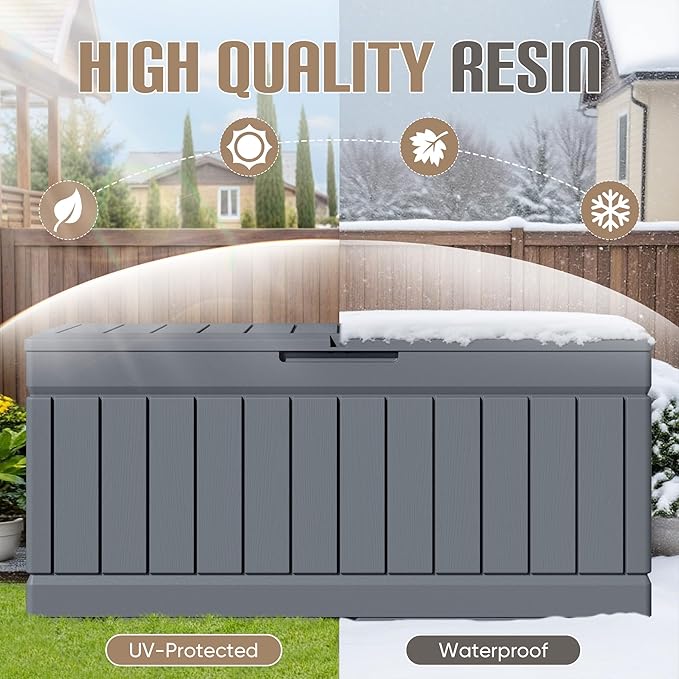 JUMMICO 78 Gallon Outdoor Deck Box Large Resin Storage Box for Patio Furniture Cushions, and Garden Tools (Gray) - Image 4
