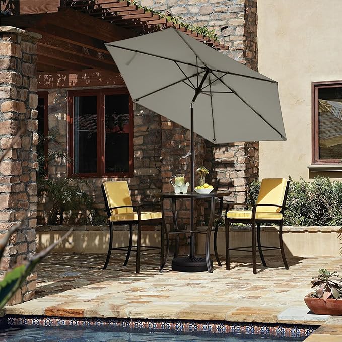 JEAREY 7.5FT Patio Umbrella Market Table Umbrella with 6 Sturdy Ribs, Push Button Tilt/Crank Outdoor Umbrella for Garden, Deck, Backyard, Pool and Beach,Light Grey - Image 8
