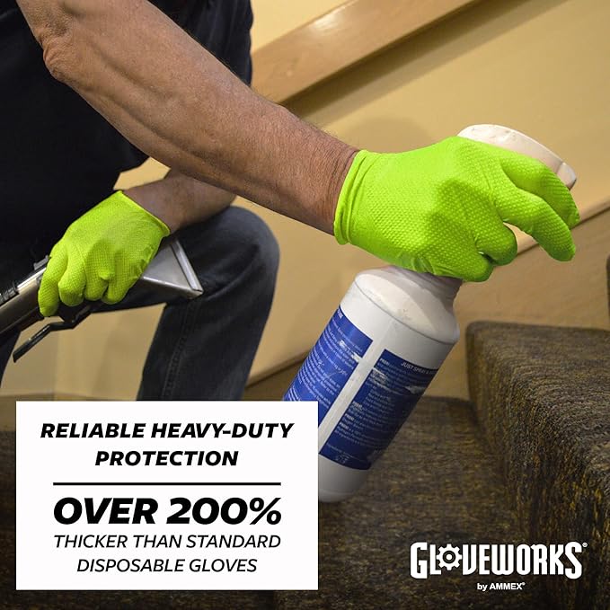 GLOVEWORKS HD Green Gloves, 8 Mil Nitrile Disposable Heavy Duty Raised Diamond - Image 3