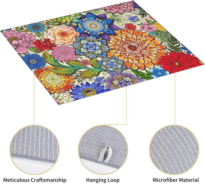 Boho Floral Dish Drying Mats for Kitchen Counter, Absorbent Microfiber Colorful - Image 7