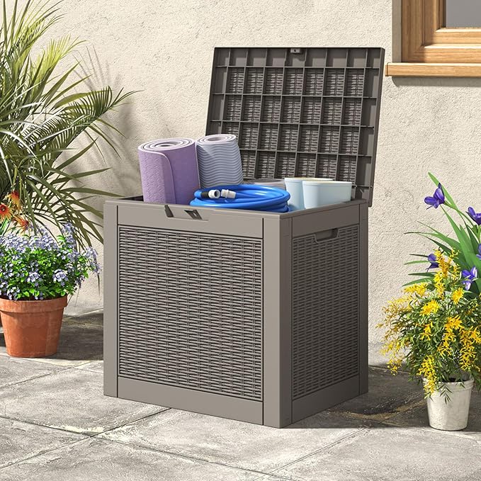 Outdoor Storage Box, Resin Deck Boxes Indoor and outdoor, Waterproof Storage Box Lockable Lid (Grey, 35 Gallon-2 Pack) - Image 9