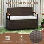 Tangkula 46 Gallon Outdoor Bench with Storage, Outdoor PE Rattan Storage Bench with Cushion, Backrest & Acacia Wood Armrests, Metal Frame, Waterproof Deck Box Seat for Porch Backyard Poolside - Image 4