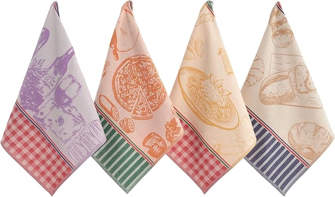 sea me at home 100% Cotton French Jacquard Kitchen Tea Towel Set of 4 by seameathome