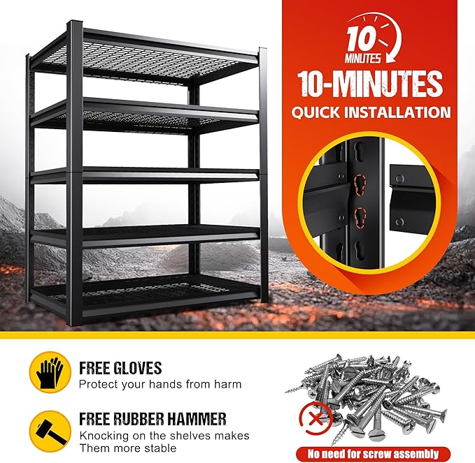 71" H Garage Shelving Heavy Duty Storage Shelves, Adjustable Metal Shelving Unit, Utility Garage Organizer Shelf for Basement, Pantry, Kitchen, Warehouse, Supermarket, 45.6" Wx17.7 Dx71.2 H - Image 7