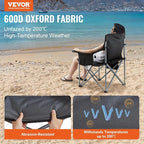 VEVOR Oversized Camping Folding Chair, Portable Heavy Duty Outdoor Quad Lumbar Back Padded with Side Pockets, Cup Holder and Cooler Bag for Beach, Lawn, Picnic, Fishing, Backpacking, Black - Image 4