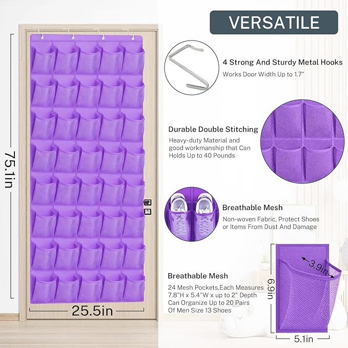 40-Pocket Over the Door Shoe Organizer - Image 3