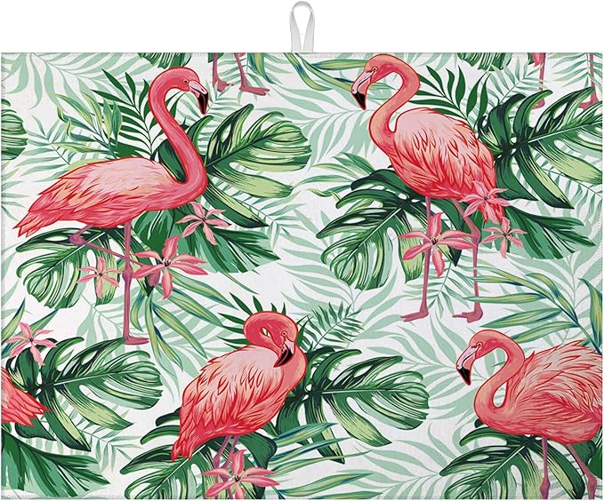 Flamingo Dish Drying Mat for Kitchen Counter Microfiber Absorbent Dish Tropical by VisittheDuibelproduct