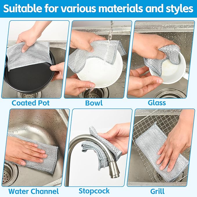 6Pack Multipurpose Wire Dishwashing Rags, Upgrade Non Scratch Wire Dishcloth - Image 6