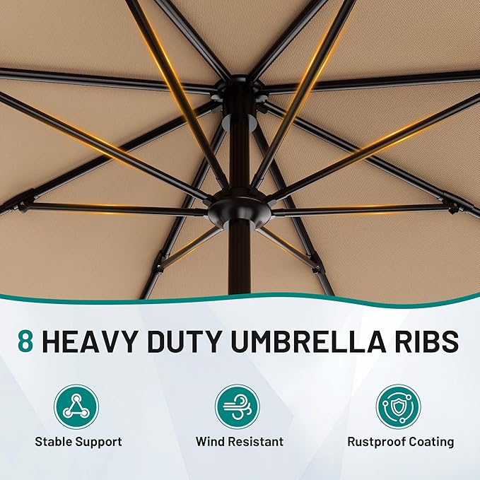 AreShark 9 FT Patio Umbrella for Outdoor, Outdoor Umbrella with Push Button Tilt and Crank, Outdoor Patio Umbrellas with 8 Sturdy Ribs for Market, Garden, Deck, Backyard, Pool (Beige) - Image 3
