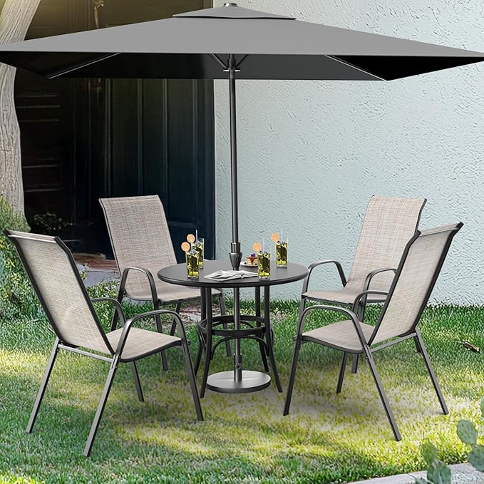 VINGLI Patio Chairs Set of 8 – Stackable Outdoor Dining Chairs with Comfortable Sling High Back Chairs and Armrests for Lawn, Poolside, Courtyard, Balcony, Garden, Yellow - Image 2