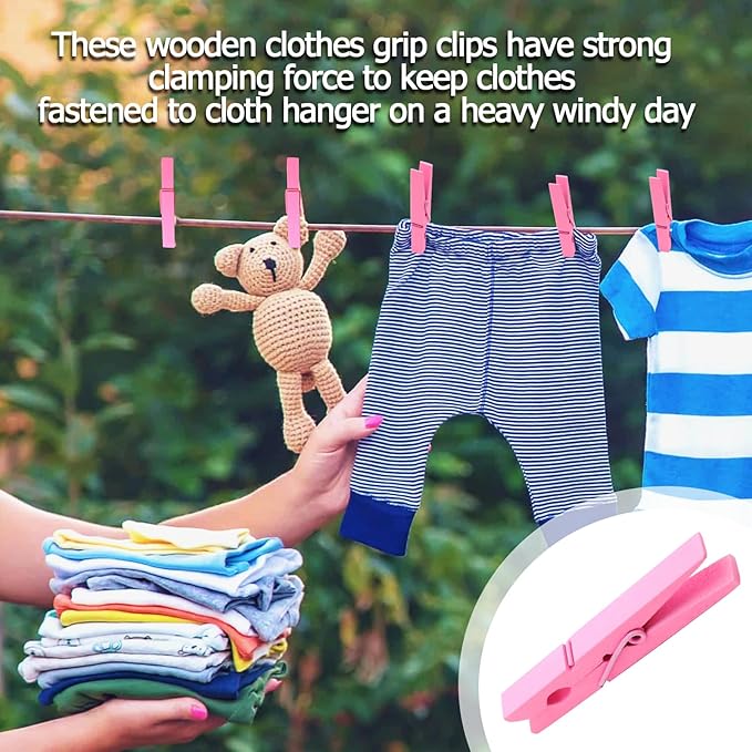 Bivethoi 2.9 Inch Clothes Pins, Strong Grip Close Pins Birchwood Clips - Image 5
