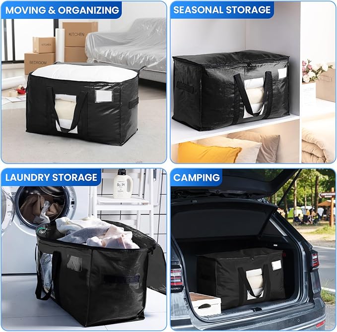 TAILI Extra Large Moving Bags, 8 Pack Black Heavy Duty Totes - Image 8