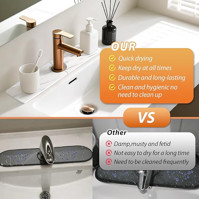 Kitchen Sink Faucet Mat, Diatomaceous Earth Quick Dry Sink Splashback Drying Mat - Image 6