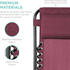 Best Choice Products Set of 2 Adjustable Steel Mesh Zero Gravity Lounge Chair Recliners w/Pillows and Cup Holder Trays - Burgundy - Image 6