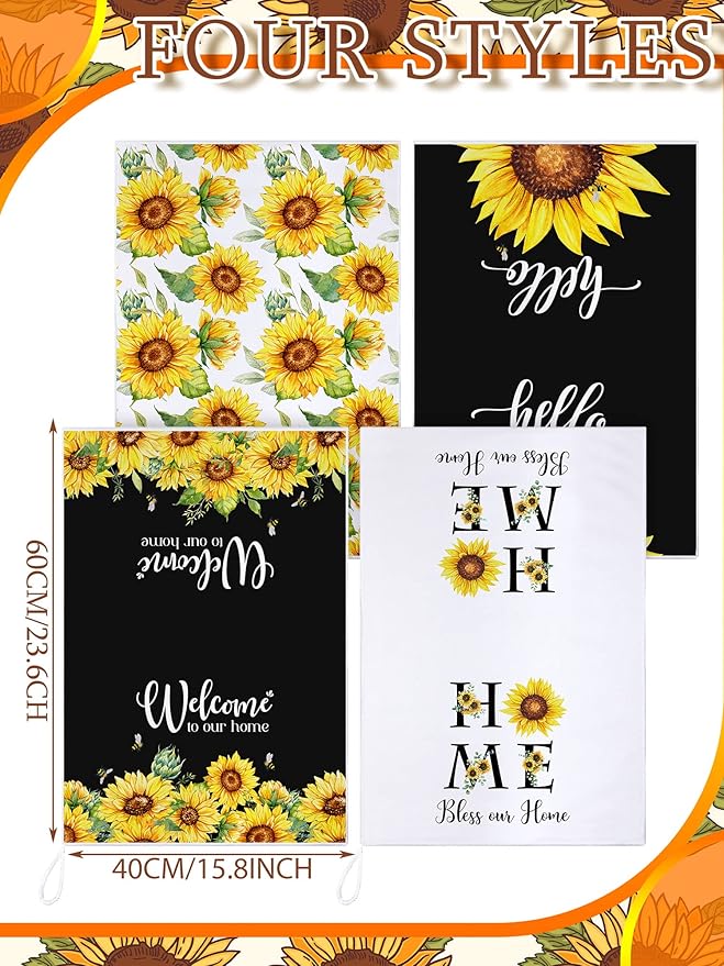 Bencailor 4 Pcs Sunflower Kitchen Towels Welcome to Our Home Hand Dish Towels - Image 3