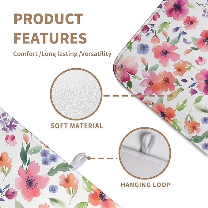 Spring Floral Dish Drying Mat Flowers Summer Kitchen Mat Dish Drying Pad - Image 2