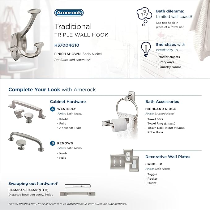 Amerock H37004G10 | Vicinity Triple Prong Decorative Wall Hook | Satin Nickel - Image 6