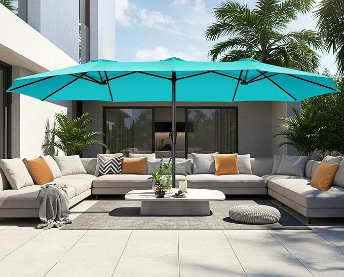 SUPERJARE 15FT Outdoor Umbrella for Patio, Double sided Pool Umbrellas with Fade Resistant Canopy, Large Table Umbrella for Deck, Market, Backyard - Light Blue - Image 2