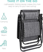 Best Choice Products Folding Zero Gravity Outdoor Recliner Patio Lounge Chair w/Adjustable Canopy Shade, Headrest, Side Accessory Tray, Textilene Mesh - Gray - Image 8